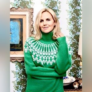 RARE 1 medium Tory Burch Sport Runway Court Green Merino Fair Isle Sweater